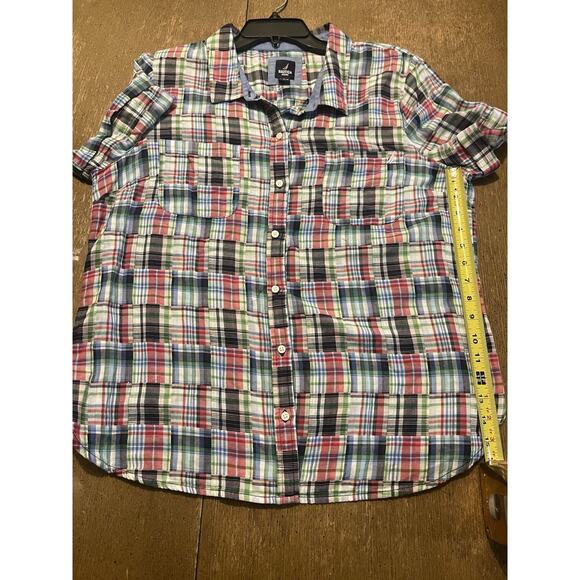 Nautica Jeans Women's Blue Patchwork Plaid Camp Button-Up Shirt Top Size:: XL - Picture 3 of 6
